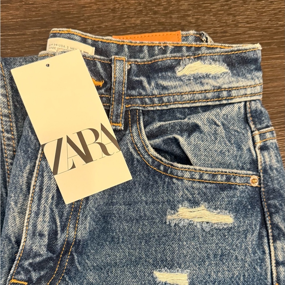 Zara Mom High Rise Straight Leg Jeans